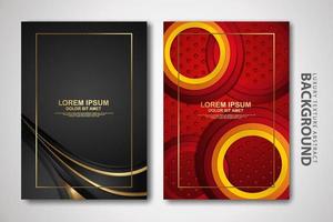 Vector set of cover design template with futuristic and dynamic overlap layers background with glitters effect. Realistic on textured dark background