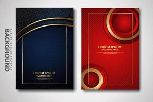 Vector set of cover design template with futuristic and dynamic overlap layers background with glitters effect. Realistic on textured dark background