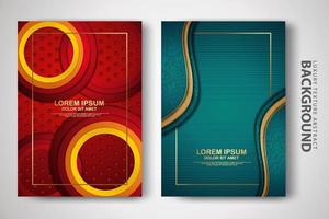 Vector set of cover design template with futuristic and dynamic overlap layers background with glitters effect. Realistic on textured dark background