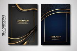 Vector set of cover design template with futuristic and dynamic overlap layers background with glitters effect. Realistic on textured dark background