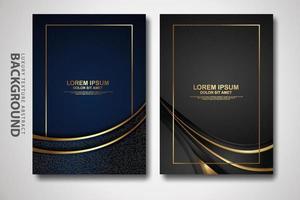 Vector set of cover design template with futuristic and dynamic overlap layers background with glitters effect. Realistic on textured dark background