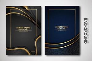 Vector set of cover design template with futuristic and dynamic overlap layers background with glitters effect. Realistic on textured dark background