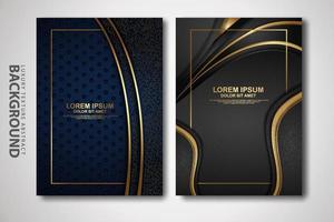 Vector set of cover design template with futuristic and dynamic overlap layers background with glitters effect. Realistic on textured dark background