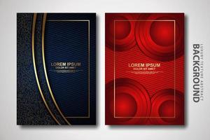 Vector set of cover design template with futuristic and dynamic overlap layers background with glitters effect. Realistic on textured dark background