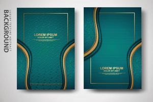 Vector two set of cover design template with luxury and elegant wave, circle and overlap layers background with glitters effect. Realistic textured on background