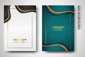 Vector two set of cover design template with luxury and elegant wave, circle and overlap layers background with glitters effect. Realistic textured on background