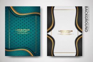 Vector two set of cover design template with luxury and elegant wave, circle and overlap layers background with glitters effect. Realistic textured on background