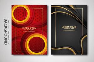 Vector set of cover design template with futuristic and dynamic overlap layers background with glitters effect. Realistic on textured dark background