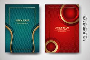 Vector set of cover design template with futuristic and dynamic overlap layers background with glitters effect. Realistic on textured dark background