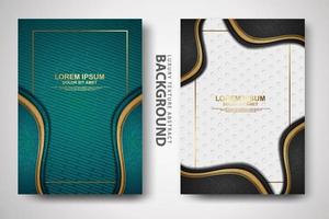 Vector two set of cover design template with luxury and elegant wave, circle and overlap layers background with glitters effect. Realistic textured on background