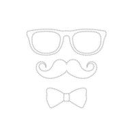 Mustache, Bow Tie, and Glasses tracing worksheet for kids vector