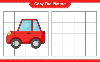 Copy the picture, copy the picture of Car using grid lines. Educational children game, printable worksheet, vector illustration