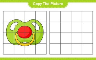 Copy the picture, copy the picture of Pacifier using grid lines. Educational children game, printable worksheet, vector illustration