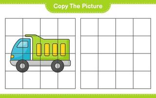 Copy the picture, copy the picture of Lorry using grid lines. Educational children game, printable worksheet, vector illustration