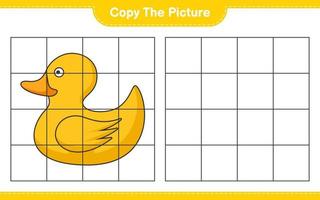 Copy the picture, copy the picture of Rubber Duck using grid lines. Educational children game, printable worksheet, vector illustration