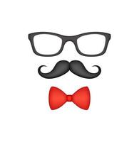 bigote, pajarita y gafas aislado sobre fondo blanco. vector