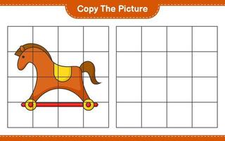 Copy the picture, copy the picture of Rocking Horse using grid lines. Educational children game, printable worksheet, vector illustration