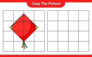 Copy the picture, copy the picture of Kite using grid lines. Educational children game, printable worksheet, vector illustration