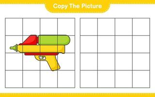 copie la imagen, copie la imagen de la pistola de agua usando líneas de cuadrícula. juego educativo para niños, hoja de cálculo imprimible, ilustración vectorial vector