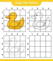 Copy the picture, copy the picture of Rubber Duck using grid lines. Educational children game, printable worksheet, vector illustration