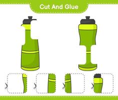 Cut and glue, cut parts of Sport Water Bottle and glue them. Educational children game, printable worksheet, vector illustration