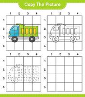 Copy the picture, copy the picture of Lorry using grid lines. Educational children game, printable worksheet, vector illustration