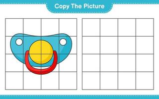 Copy the picture, copy the picture of Pacifier using grid lines. Educational children game, printable worksheet, vector illustration