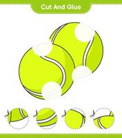 corta y pega, corta partes de la pelota de tenis y pégalas. juego educativo para niños, hoja de cálculo imprimible, ilustración vectorial vector