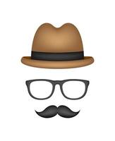 bigote, sombrero y gafas aislado sobre fondo blanco. vector