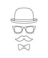 Mustache, Bow Tie, Hat, and Glasses tracing worksheet for kids vector