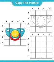 Copy the picture, copy the picture of Pacifier using grid lines. Educational children game, printable worksheet, vector illustration