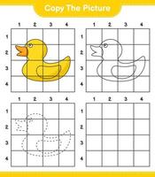 Copy the picture, copy the picture of Rubber Duck using grid lines. Educational children game, printable worksheet, vector illustration