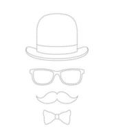 hoja de trabajo de rastreo de bigote, pajarita, sombrero y anteojos para niños vector