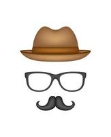 bigote, sombrero y gafas aislado sobre fondo blanco. vector