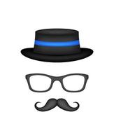 bigote, sombrero y gafas aislado sobre fondo blanco. vector