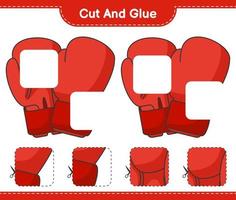 Cut and glue, cut parts of Boxing Gloves and glue them. Educational children game, printable worksheet, vector illustration