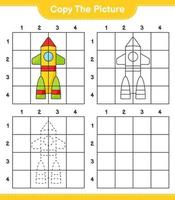 Copy the picture, copy the picture of Rocket using grid lines. Educational children game, printable worksheet, vector illustration