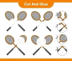 Cut and glue, cut parts of Badminton Rackets and glue them. Educational children game, printable worksheet, vector illustration