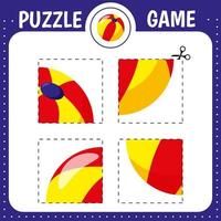 Puzzle game for kids. Cutting practice. Education developing worksheet. Activity page. Cut and glue ball vector