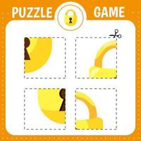 Puzzle game for kids. Cutting practice. Education developing worksheet. Activity page. Cut and glue lock vector