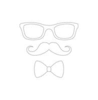 Mustache, Bow Tie, and Glasses tracing worksheet for kids vector