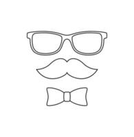 página para colorear con bigote, pajarita y gafas para niños vector