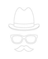 Mustache, Hat, and Glasses tracing worksheet for kids vector