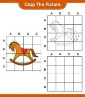 Copy the picture, copy the picture of Rocking Horse using grid lines. Educational children game, printable worksheet, vector illustration