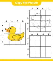 Copy the picture, copy the picture of Rubber Duck using grid lines. Educational children game, printable worksheet, vector illustration