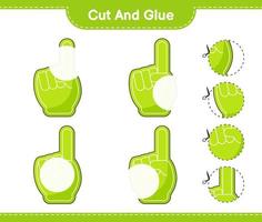 cortar y pegar, cortar partes de dedo de espuma y pegarlas. juego educativo para niños, hoja de cálculo imprimible, ilustración vectorial vector