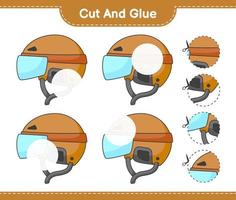 Cut and glue, cut parts of Hockey Helmet and glue them. Educational children game, printable worksheet, vector illustration