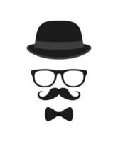 bigote, pajarita, sombrero y gafas aislado sobre fondo blanco. vector