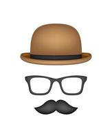 bigote, sombrero y gafas aislado sobre fondo blanco. vector