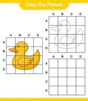 Copy the picture, copy the picture of Rubber Duck using grid lines. Educational children game, printable worksheet, vector illustration